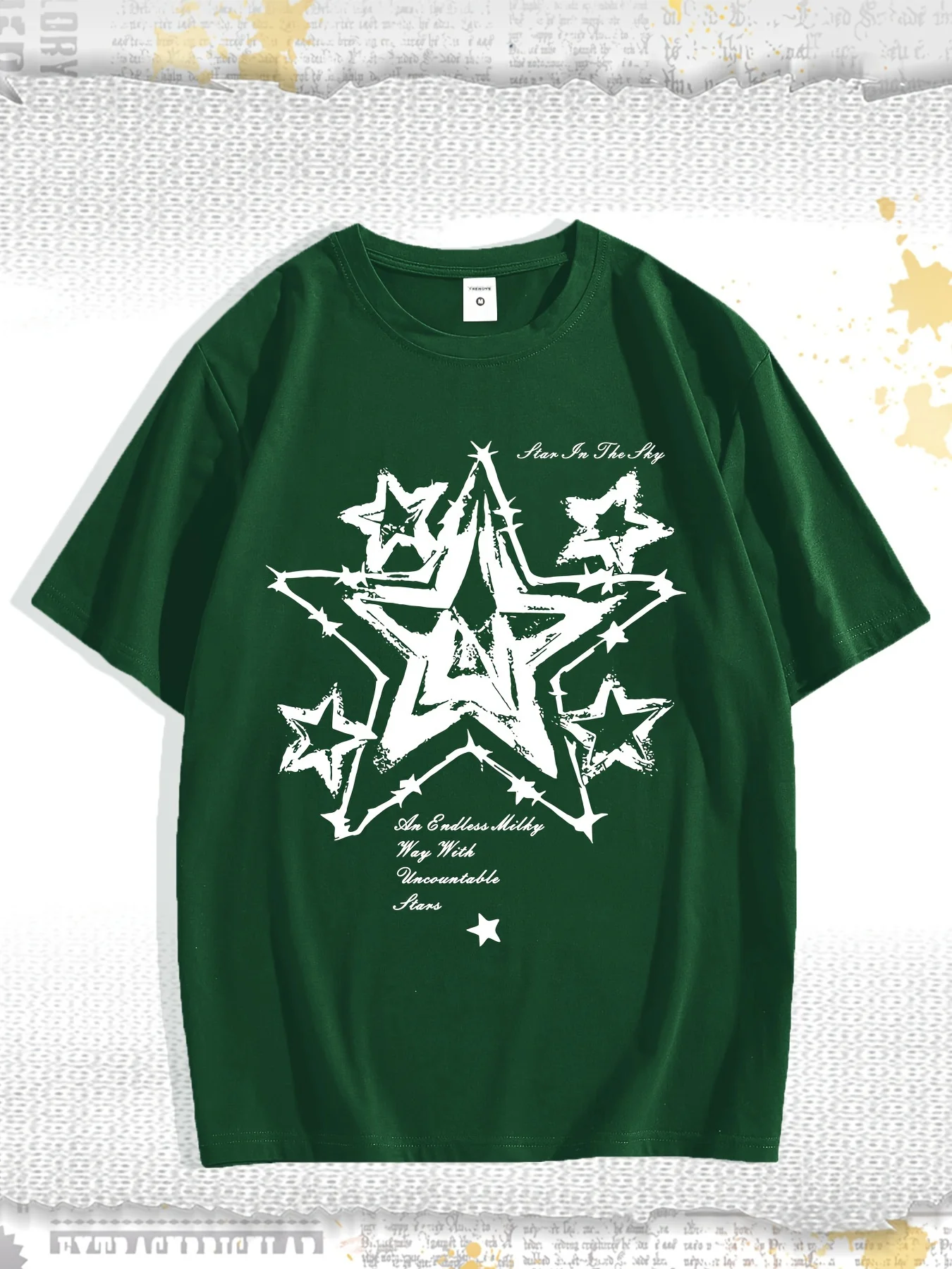 Layered Red Stars with Handwritten Text Tee 100% Cotton Mens T Shirt Summer Daily Wear Features A Striking Vintage Visual Style