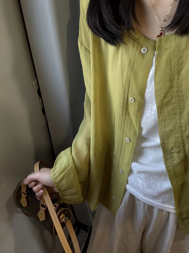 Unique Ultra-Whitening Linen Shirt Jacket Women's Summer Sunscreen Elegant Small Size Top Comfortable Loose Fit Long Sleeve