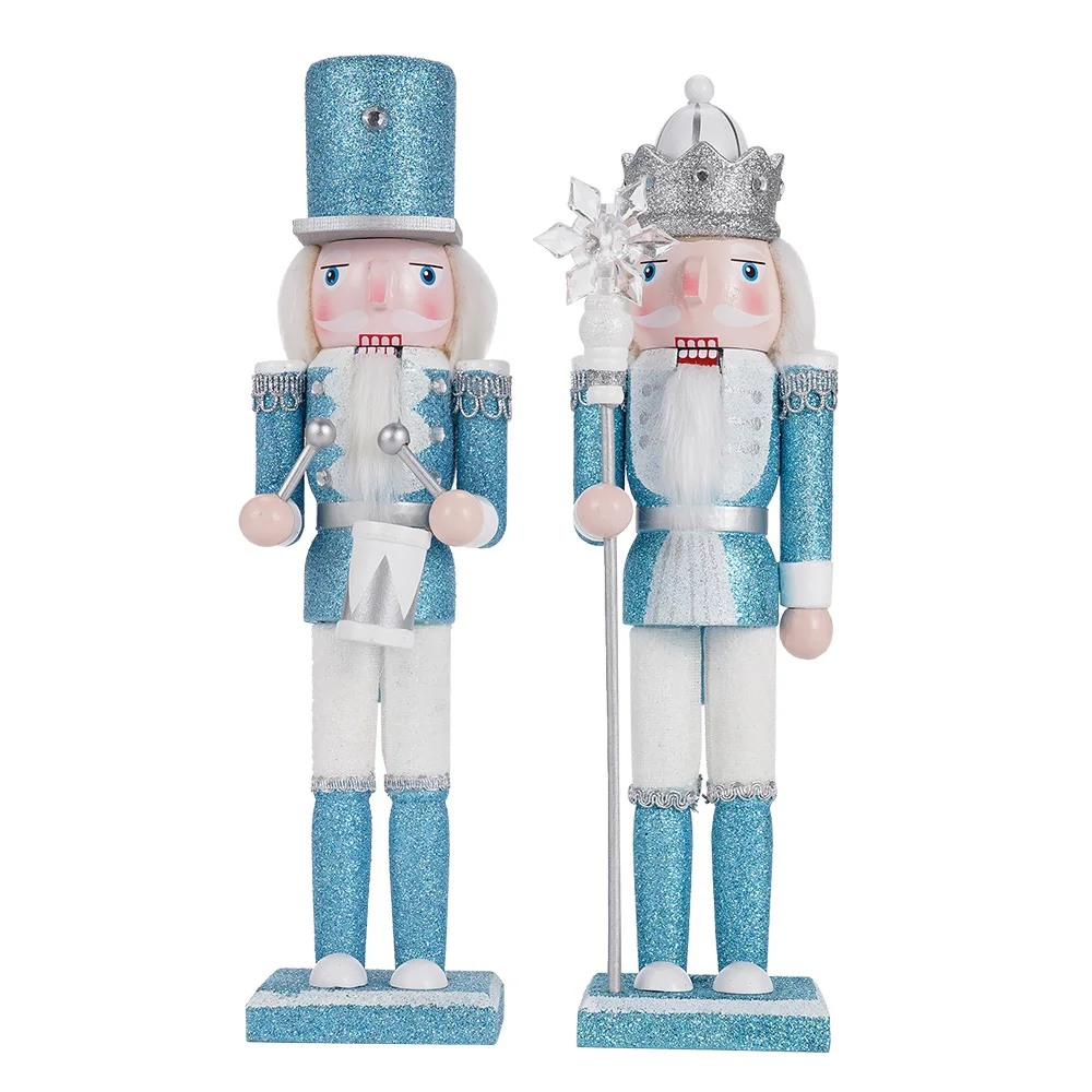 30cm Christmas Gift Nutcracker Wooden Soldier Handicraft Blue Doll Puppet Creative Festival Gift Ornament Home Decorations