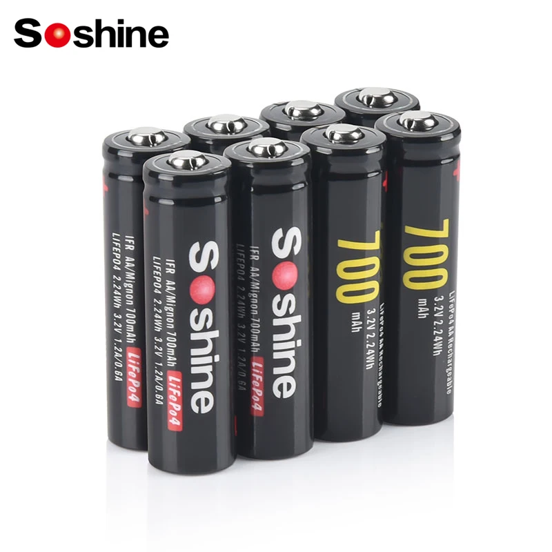 Soshine 3.2V 700mAh Rechargeable Battery AA 14500 LiFePO4 Battery 1000 Cycles Time for Wireless Mouse Electric Toy Flashlight