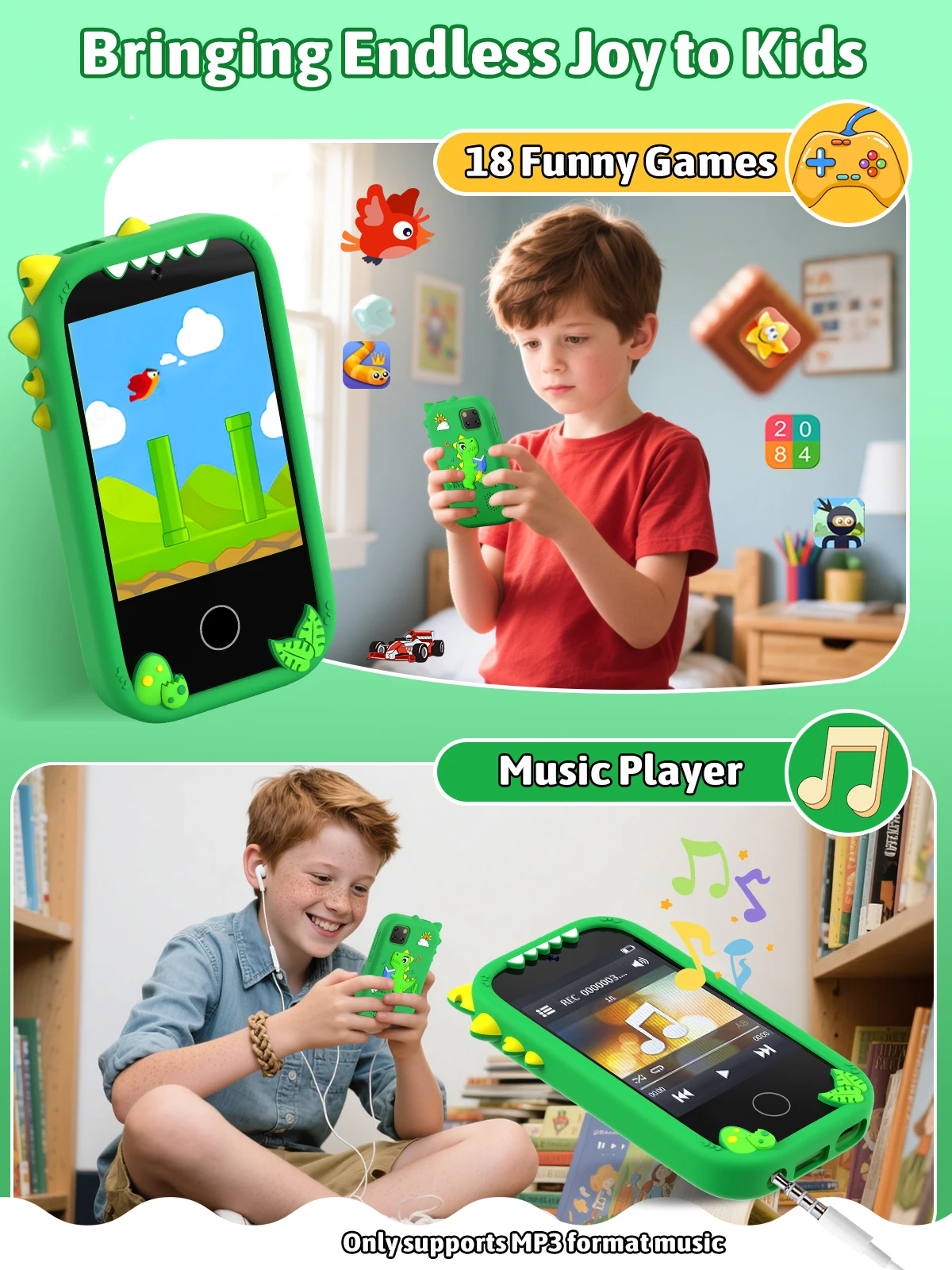 어린이용 스마트폰 |   휴대용 어린이 학습용 전화 장난감 – 여자아이들을 위한 듀얼 카메라, 게임, 알람 기능이 있는 유아용 스마트폰 장난감