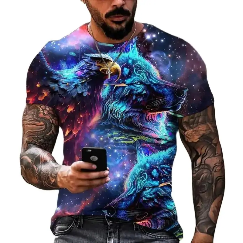 

Summer Men's 3d Printed Animal Eagle Print O Collar Short Sleeve T-Shirt Fashion Loose Fun Personality Street Plus Size Top