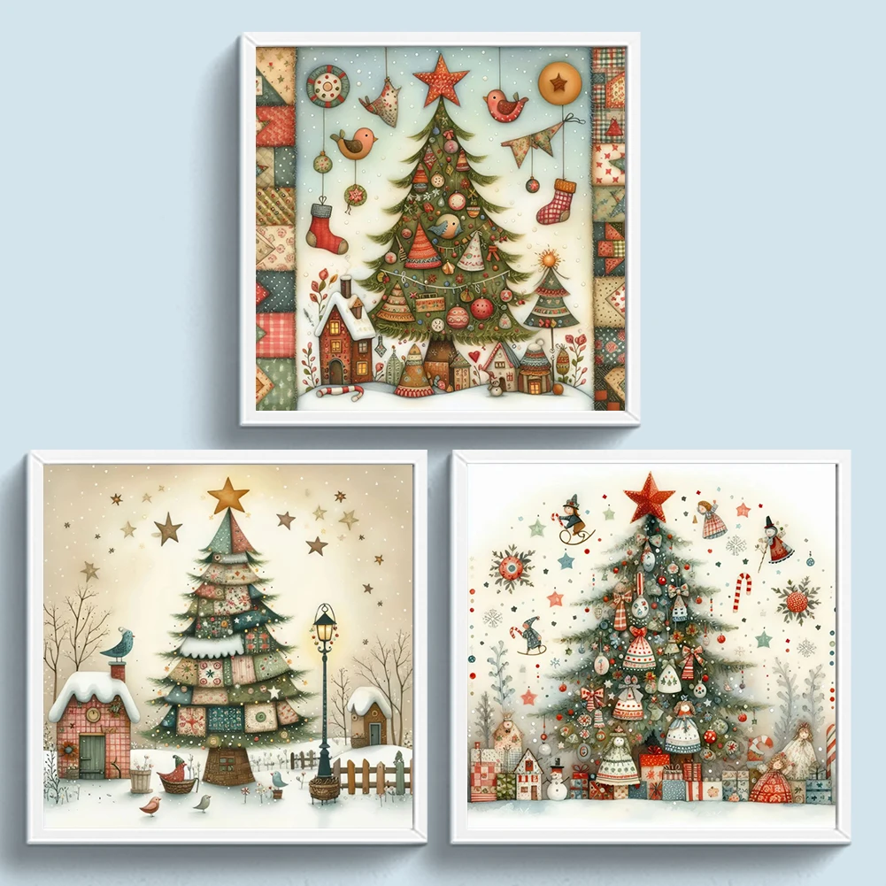 Full Embroidery Eco-cotton Thread 11CT Printed Xmas Tree Cross Stitch Kit Art