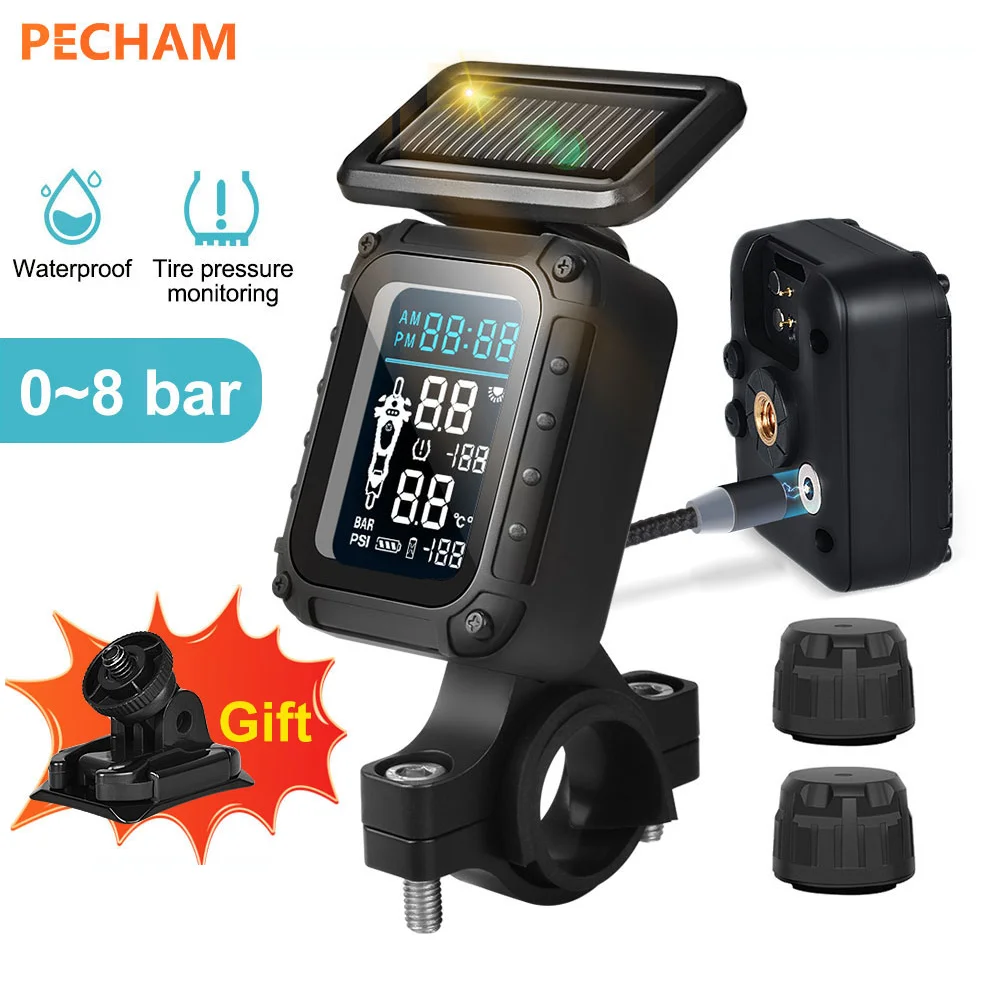 Motorcycle TPMS Solar Power Tire Pressure Monitoring System Colorful Display Temperature Alarm Sensor Alarm System TPMS Moto