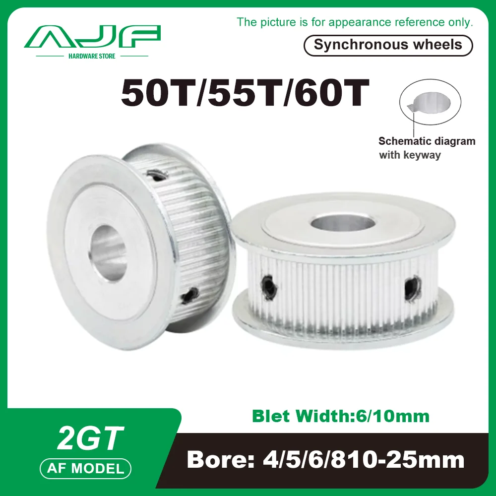 

2GT Timing Pulley 50T 55T 60 Teeth GT2 Synchronous Wheel for Belt Width 6/10mm Keyway Bore 4/5/6/8/10-25mm Pitch 2mm