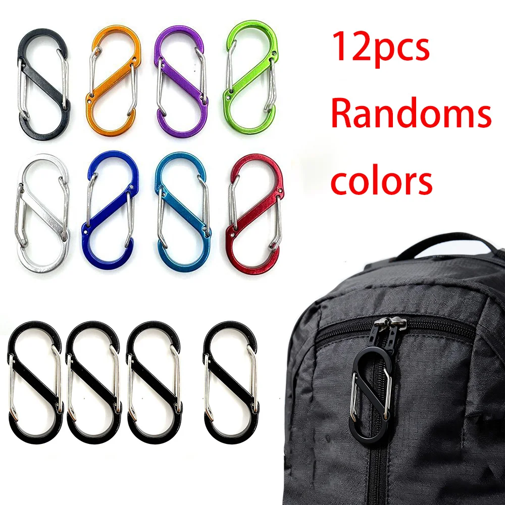 6/12 Pack S-Shaped Hook Set for Bags, Double-Sided Aluminum Alloy Figure-Eight Buckle Bag Hook Accessories, Outdoor Multifunctional Backpack Hook, Suitable for Outdoor Camping, Hiking, Mountaineering, Water Bottle and Key Hanger
