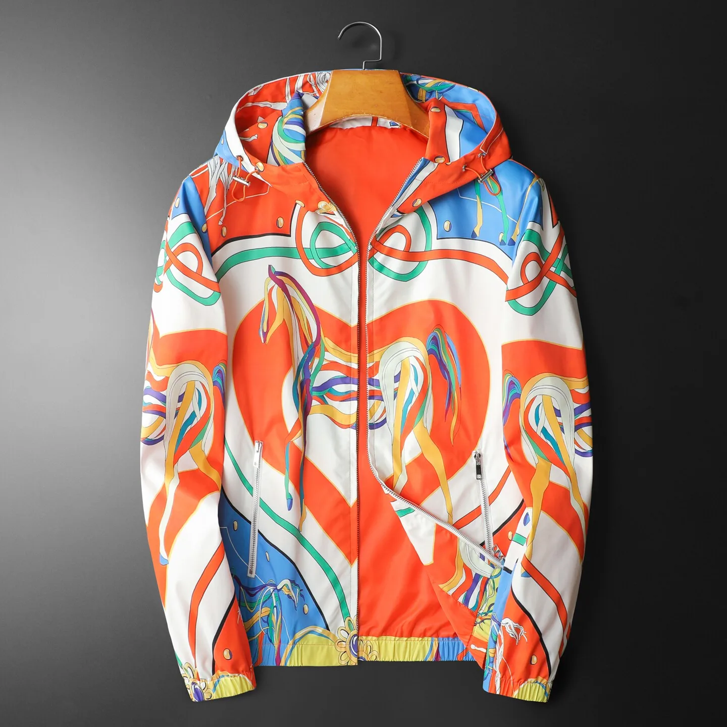

Spring Luxury Printed Hooded Jacket for Men Windproof Zipper Casual Business Social Jacket Streetwear Outwear Coat Men Clothing