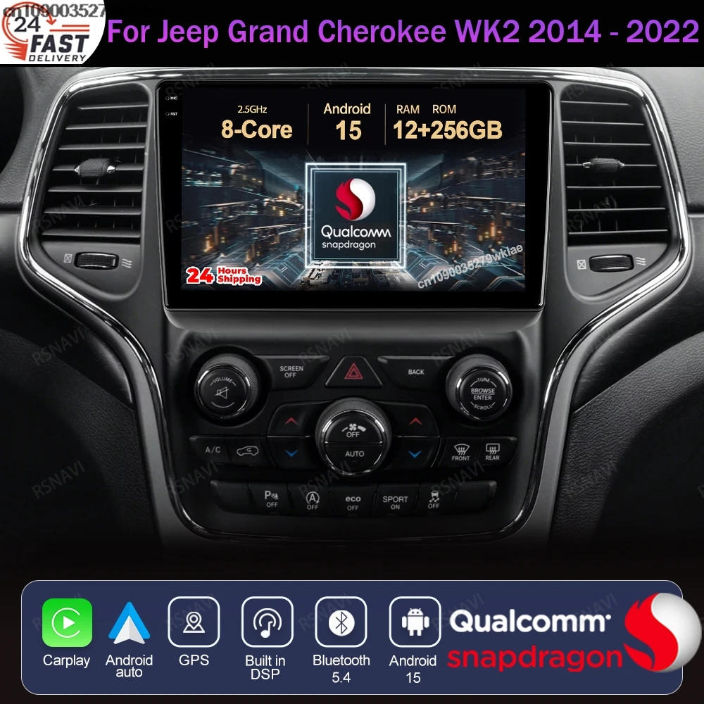 Android 15 For Jeep Grand Cherokee WK2 2014 - 2022 Multimedia Viedo Player 5G WIFI Head Unit Stereo DSP DVD BT 4G LTE Navigation