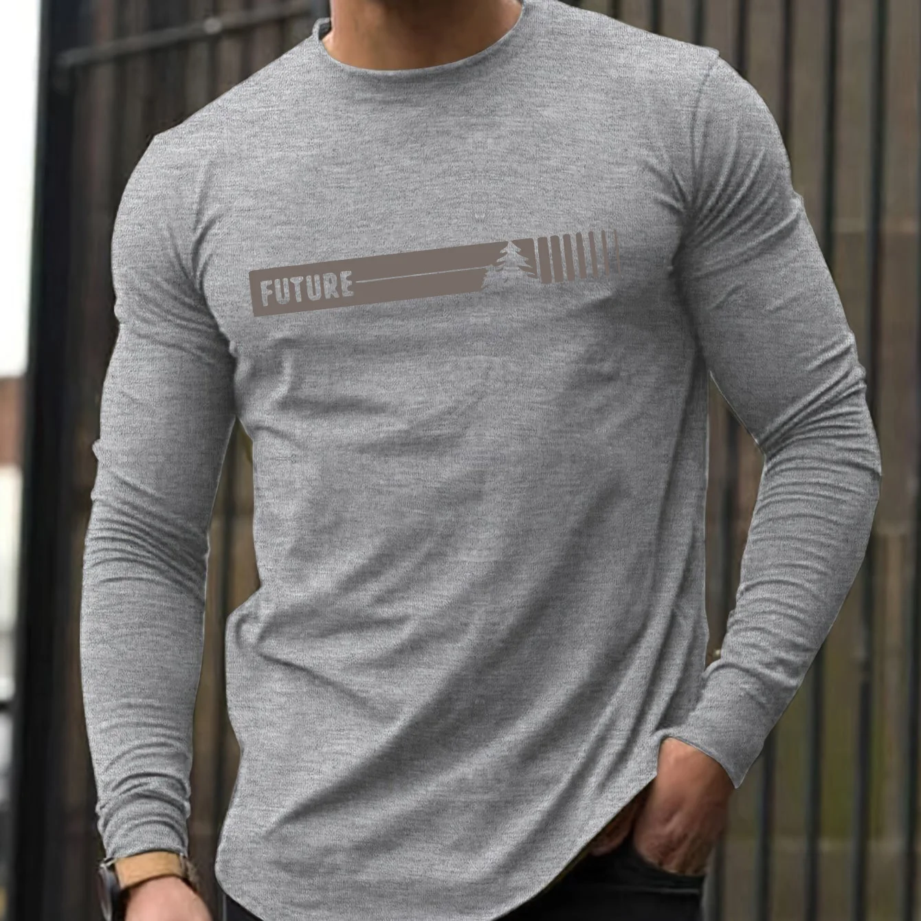 เสื้อยืดผู้ชายแขนยาวคอกลมผ้าฝ้ายแท้ 100% ทรงหลวมพิมพ์ลายตัวอักษร Future เหมาะสำหรับฤดูใบไม้ผลิและฤดูใบไม้ร่วง ใส่ได้หลากหลายโอกาส