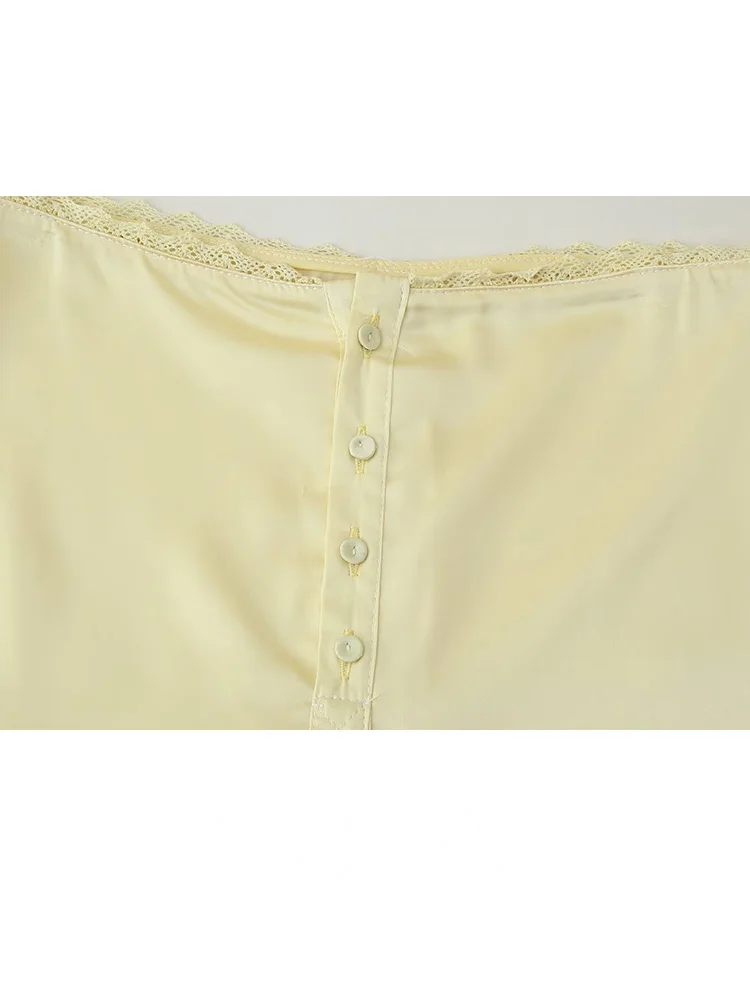 여성 패션 솔리드 백리스 실크 언더웨어 스타일 슈트 V넥 슬링 민소매 탑+버튼 장식 하이웨이스트 반바지