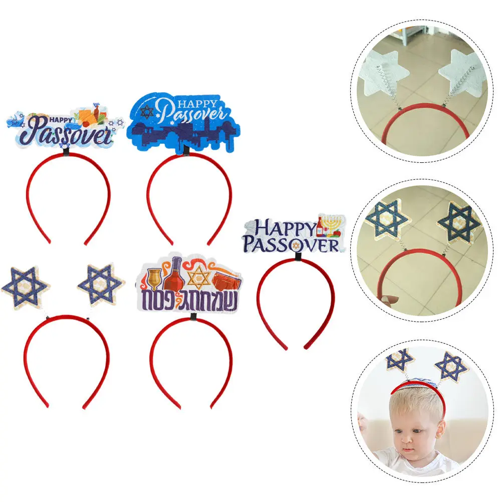 5Pcs Happy Passover Party Headband Decorative Hair Hoop Exquisite Felt Plastic Headpiece for Cosplay Photo Props