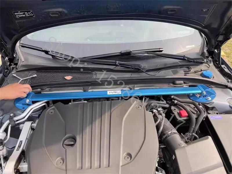 for Volvo XC60/XC90/S60/S90/V90/V60 Engine hood anti roll stability and fixed top bar aluminum alloy balance bar front link view 3