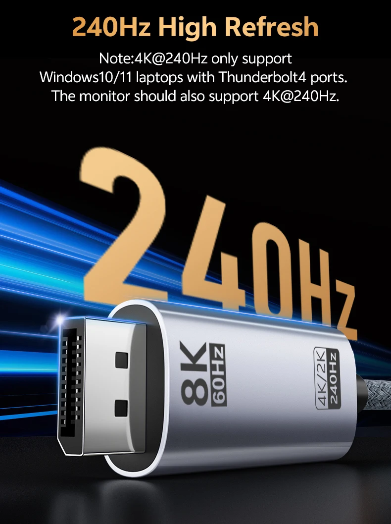 USB-C zu DisplayPort Kabel 8K60Hz, Thunderbolt 3/4 zu DisplayPort Kabel für MacBook Pro/Air, iPad Pro Typ-C zu DP Displaykabel – Detail 5