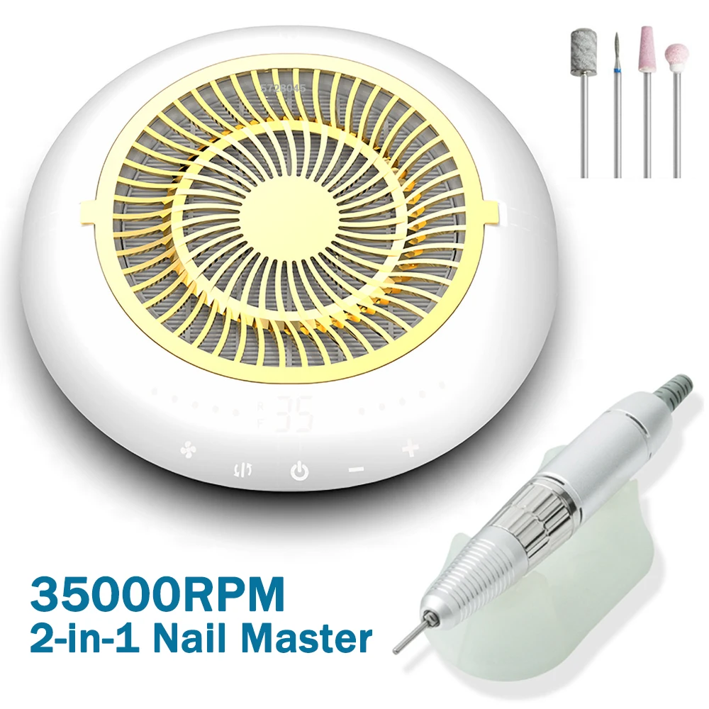 2-in-1 35000RPM Nail Dust Collector Fan Vacuum Cleaner Manicure Machine Tools Nail Drill Machine Strong Filter Nail Shop Tools