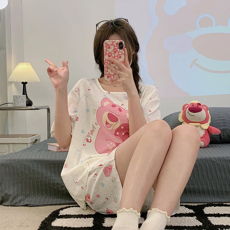 

Новый летний свободный повседневный домашний костюм с рисунком Hello Kitty для милых девочек