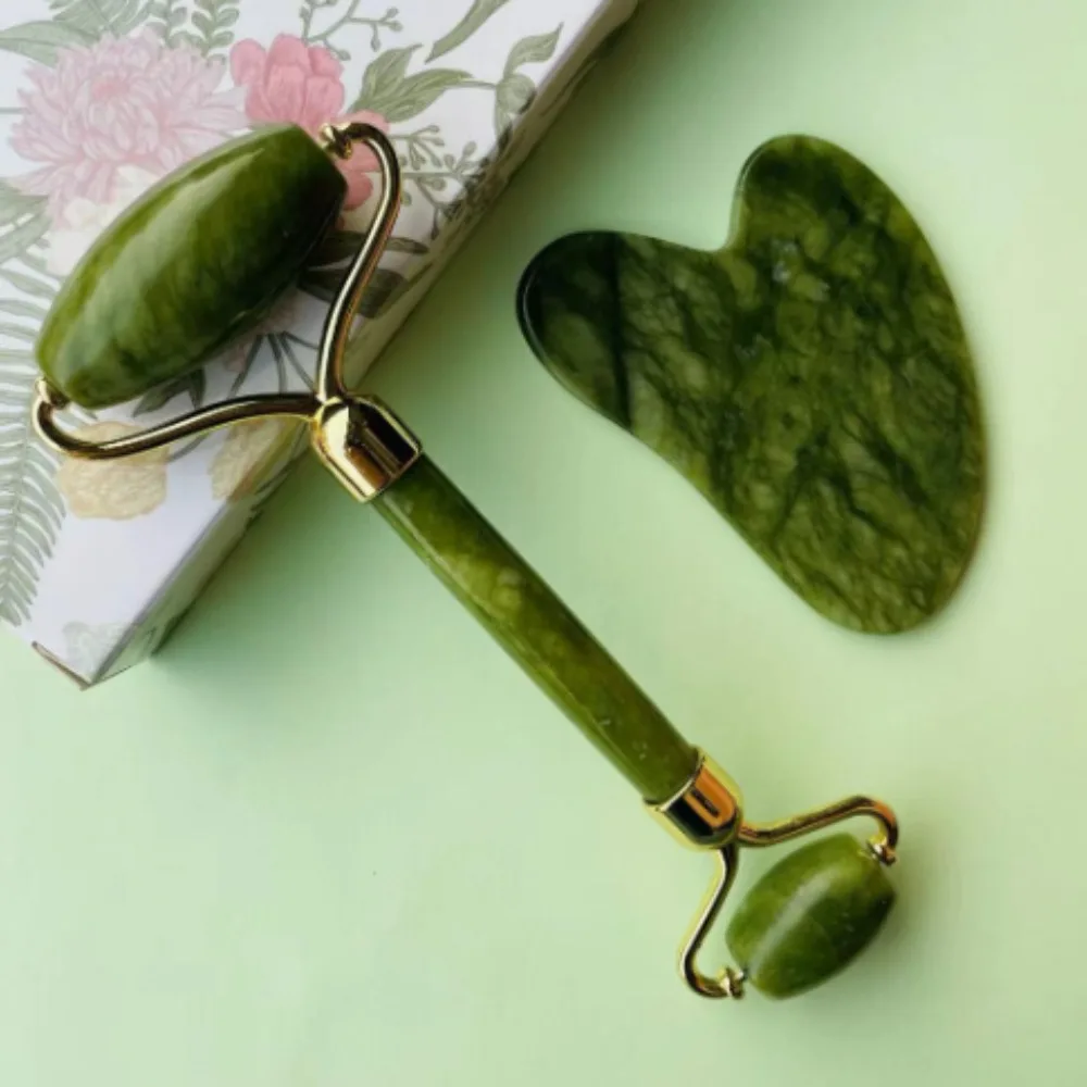 

Natural Jade Roller Set for Lymphatic Drainage Swelling Wrinkles Relaxation Facial and Neck Skincare Tools