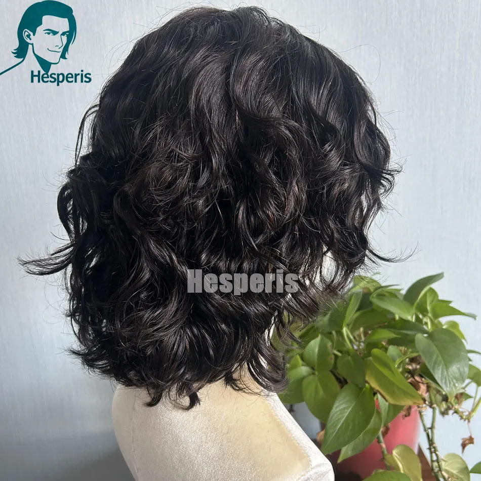 Hesperis لينة موجة الشعر البشري تأثيري الرجال الباروكات ارتداء اليومي موجة 13x6 الدانتيل الجبهة الباروكات للذكور أسود اللون رجل الباروكات الجزء الأوسط