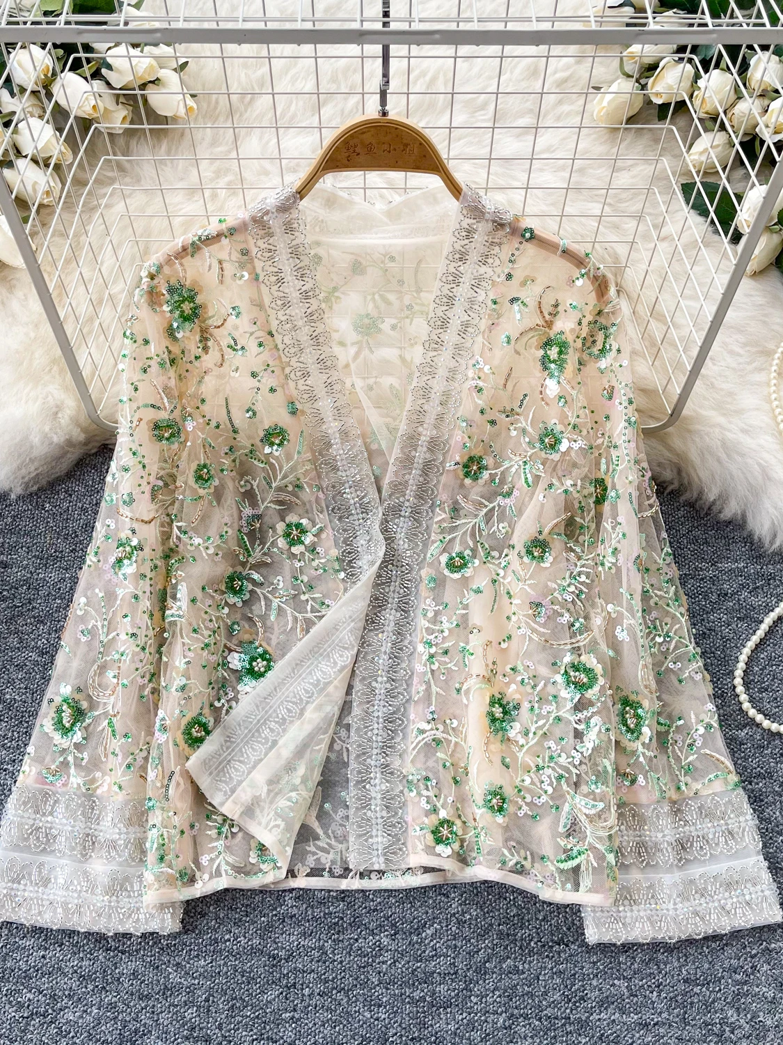 

New Chinese Style Embroidered Floral Heavyweight Open Cardigan Loose Long Sleeve Women's Outerwear Premium Commute Top