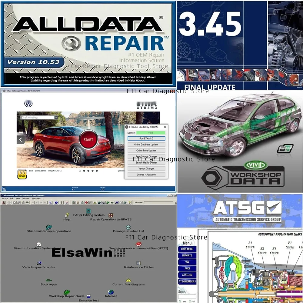 

2024 Diagnostics tool Car repair software Alldata 10.53 autodata 3.45 etka 8.3 elsawin 6.0 Stakis Technik vivid 2018.1 ATSG 2017