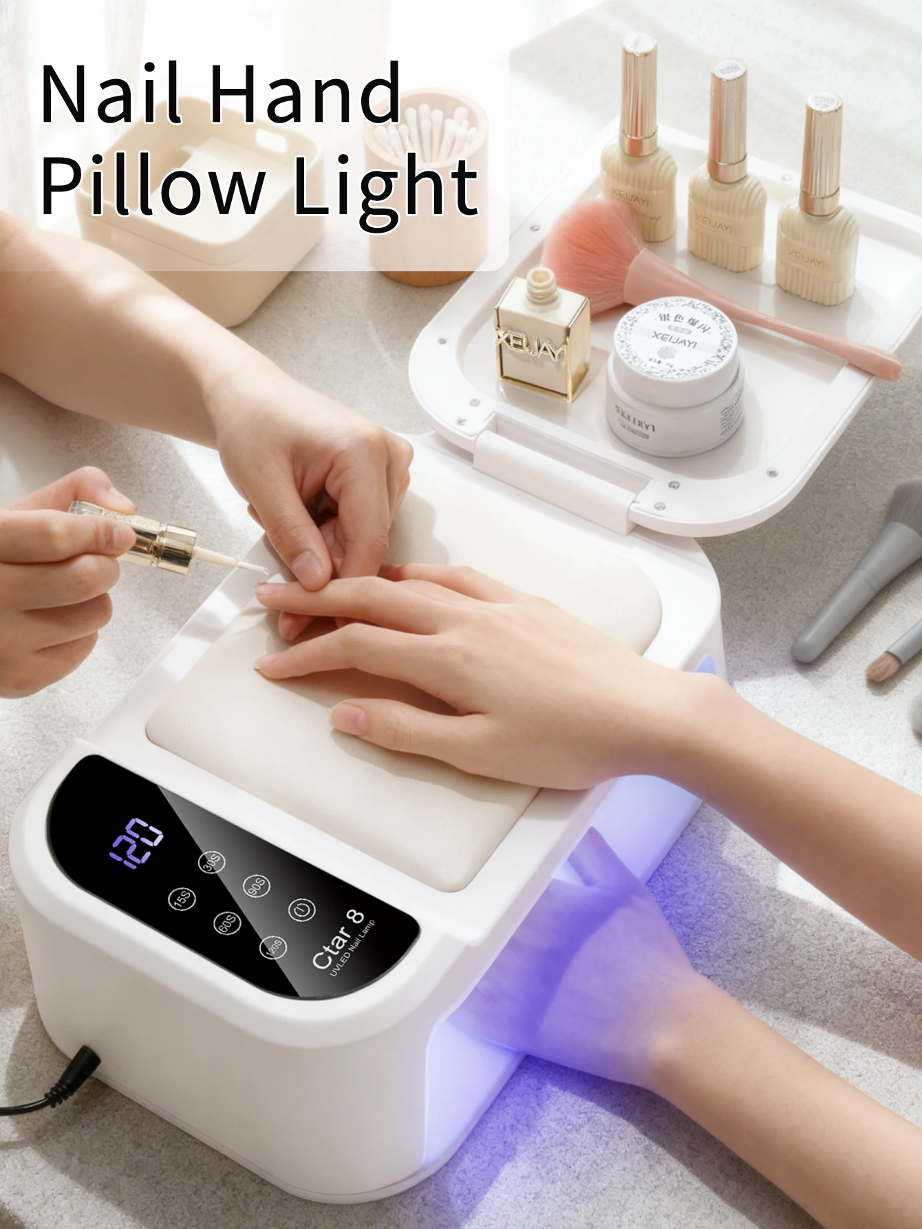 1 قطعة LED وسادة اليد ضوء مصباح الأشعة فوق البنفسجية الغراء مجفف ، سريع مسمار مجفف مسمار البولندية علاج مصباح الأشعة فوق البنفسجية مع 5 الموقتات