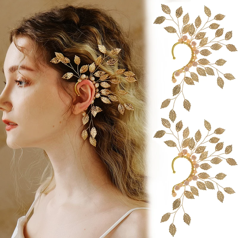 Alloy Leaves Flower Earclip Non Perforated Women\'s Sweet Shiny Earrings Exaggerated Ear Cuff Birthday Party Jewelry Gift