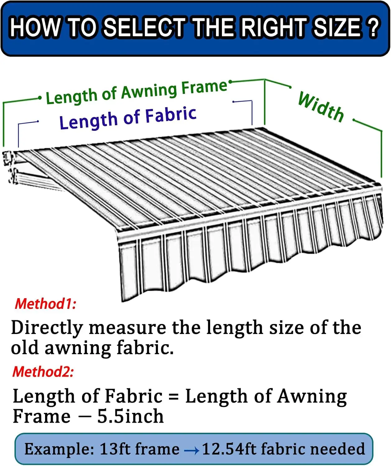 13' x 10' Retractable Patio Awning Replacement Fabric,Sunshade Canopy