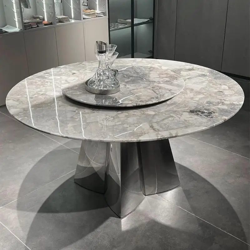 

Oreo gray luxury stone dining table natural marble dining table light luxury round table household high-end Guangdong Foshan