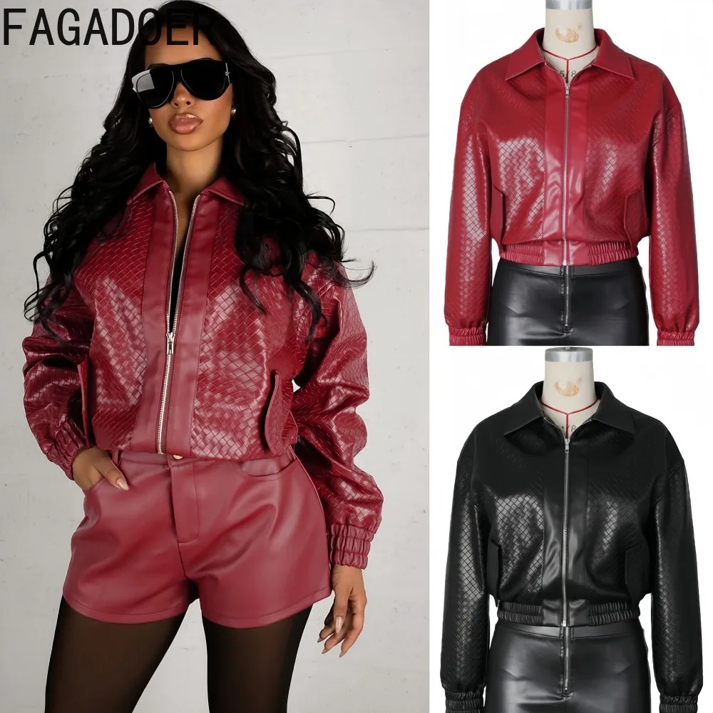 

HLJ High Quality Sexy Leather Patchwork Bodycon Jacket for Woman Solid Color Long Sleeves Crop Top Female Streetwear Clothing