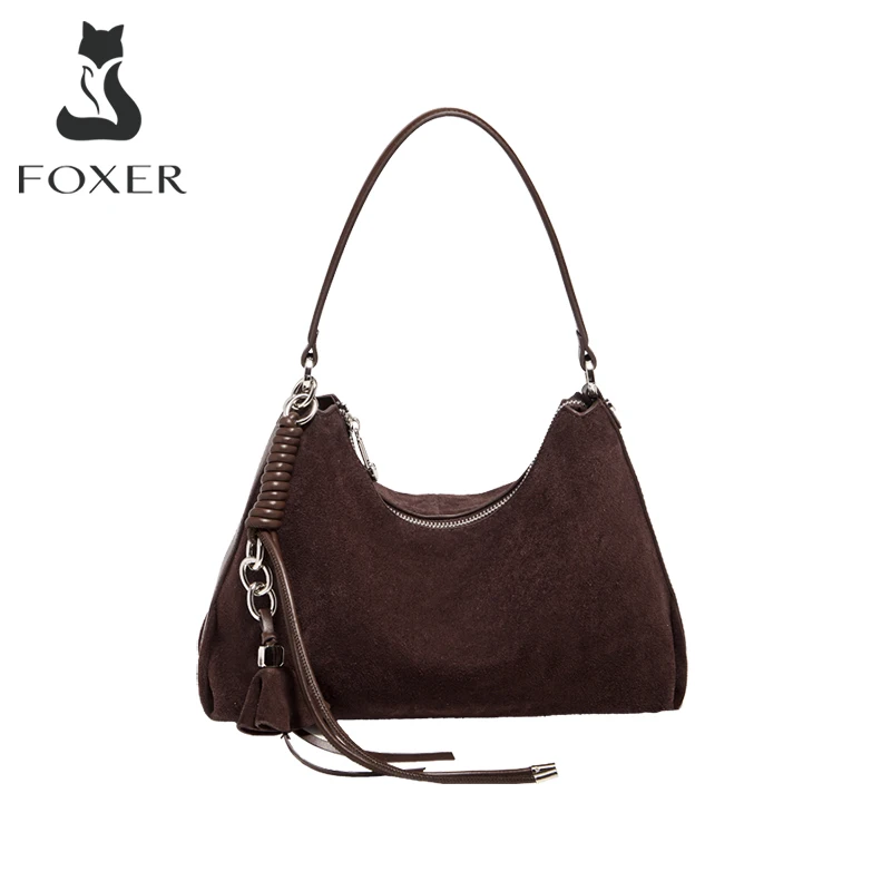 FOXER Autumn Winter Women Shoulder Bag Genuine Leather Retro Hobo Bag Large Capacity Casual Daily Ladies Handbag Purse
