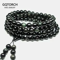 Natural Stone Black Rainbow Obsidian Bracelet 108 Beads Prayer Beaded Bracelet For Men And Women Lover's Couple