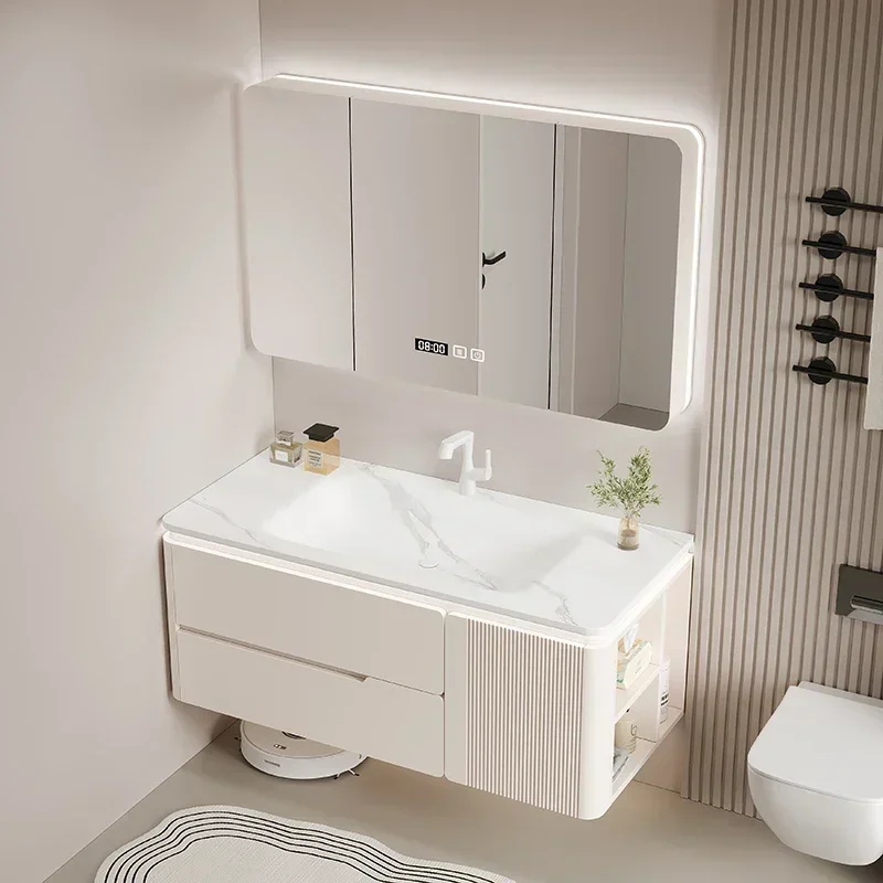 

Простой дизайн, туалетные столики для ванной комнаты, полки для хранения, комод с раковиной, туалетный столик для ванной комнаты, кремовый стиль, мебель для дома Spiegelkast LLBC