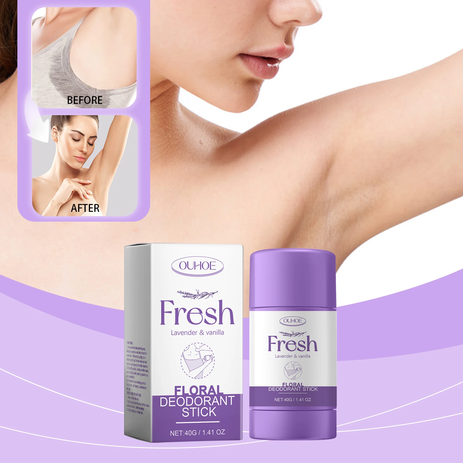 Natural Deodorant Stick - Lavender & Vanilla Floral Scent, Aluminum-Free Formula, 40G