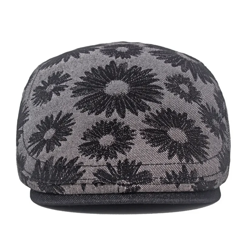 Spring and Autumn Cotton Flower Print Newsboy Caps Flat Peaked Cap Men and Women Painter Beret Hats 168