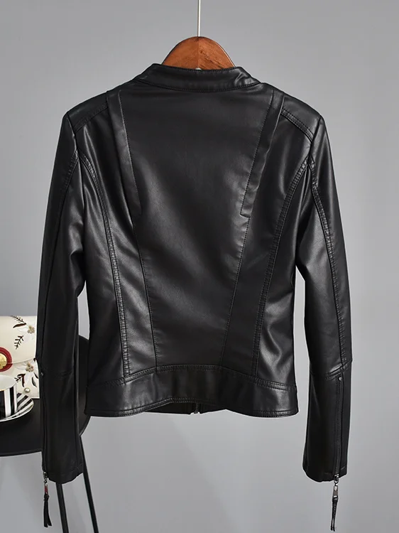 Autumn Leather Spring Jacket Women Faux Leather Coat Black Motorcycle Jacket Pu Leather Abrigo Mujer F8856 Pph463