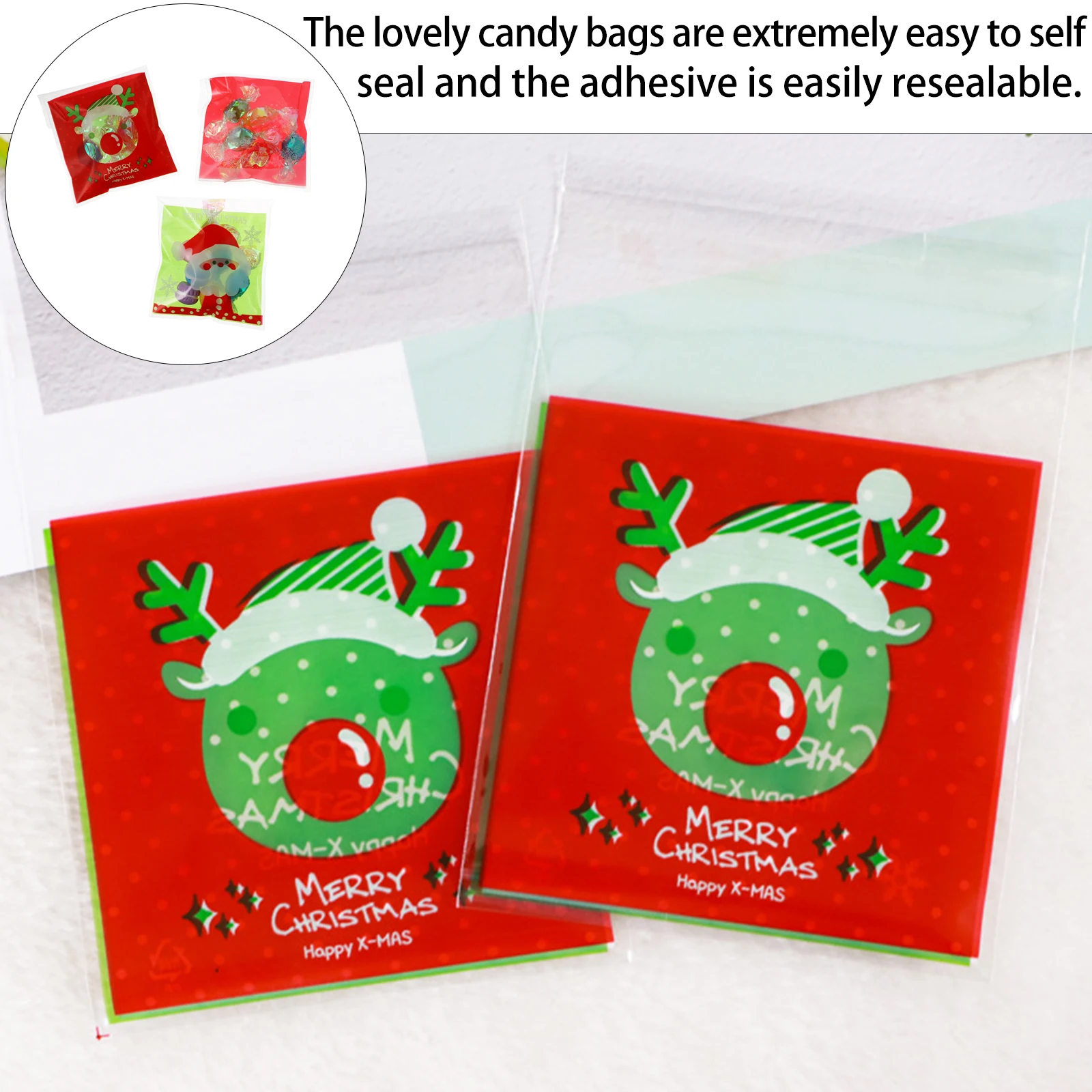 

300pcs Baking Food Packaging Bags Plastic Candy Pouch Self-Sealing Resealable Storage Bags For Christmas Party Kids Baby Bridal