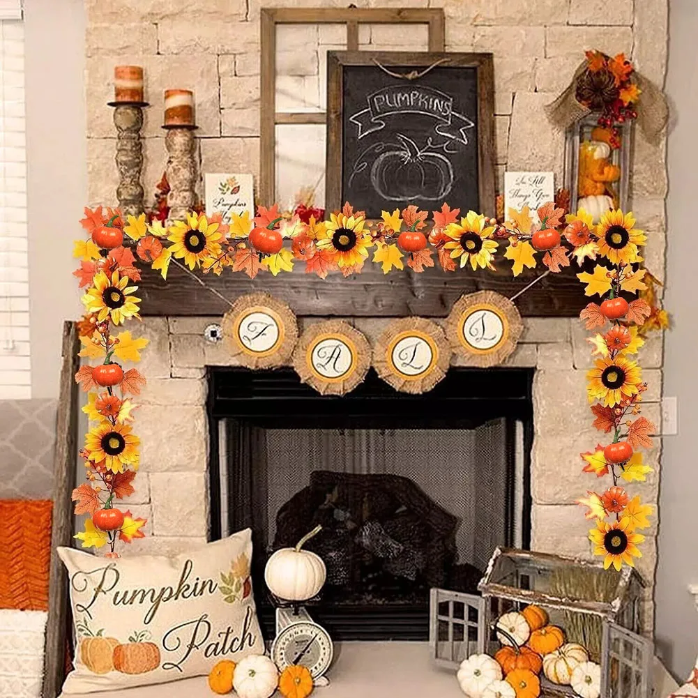 For Fall Holiday Autumn Maple Leaves Garland Autumn Decorations Berry Branches Lightweight Wreath Maple Leaves