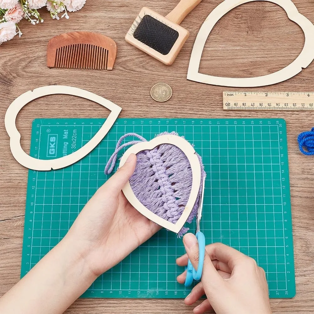 4Pcs Macrame Supplies Set, Wooden Macrame Leaf Template, Macrame Cutting Moulds and Comb for Making Feather Tassel