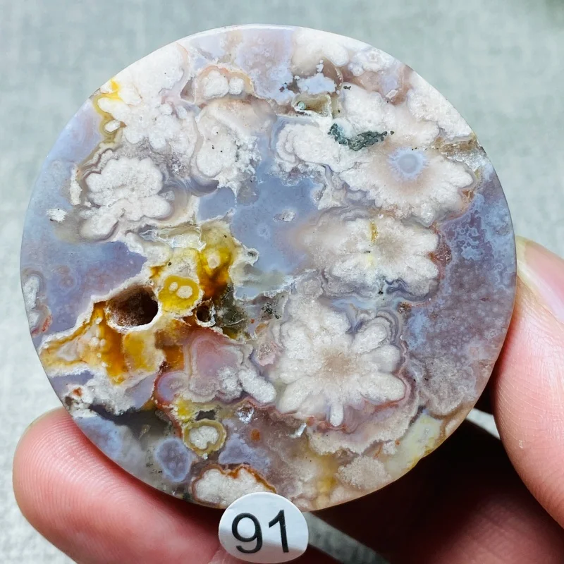 Natural Sakura Flower Agate Round Slab Purple Blue Cherry Blossom Agate Disc Reiki Healing Crystal Coaster Home Decor Gemstone