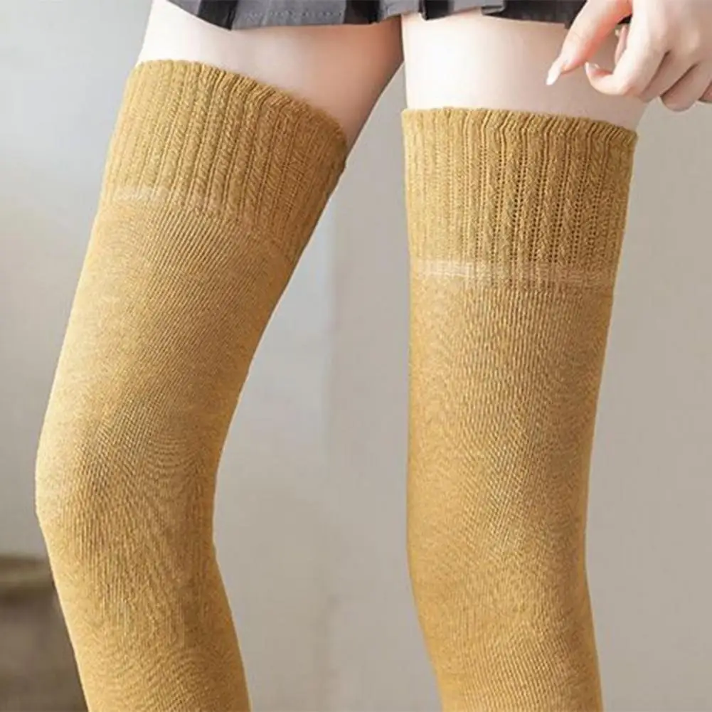 Women Winter Stockings Solid Color Over The Thigh High-tube Elasticity Warm Leg Warmers Sports Knee Stockings