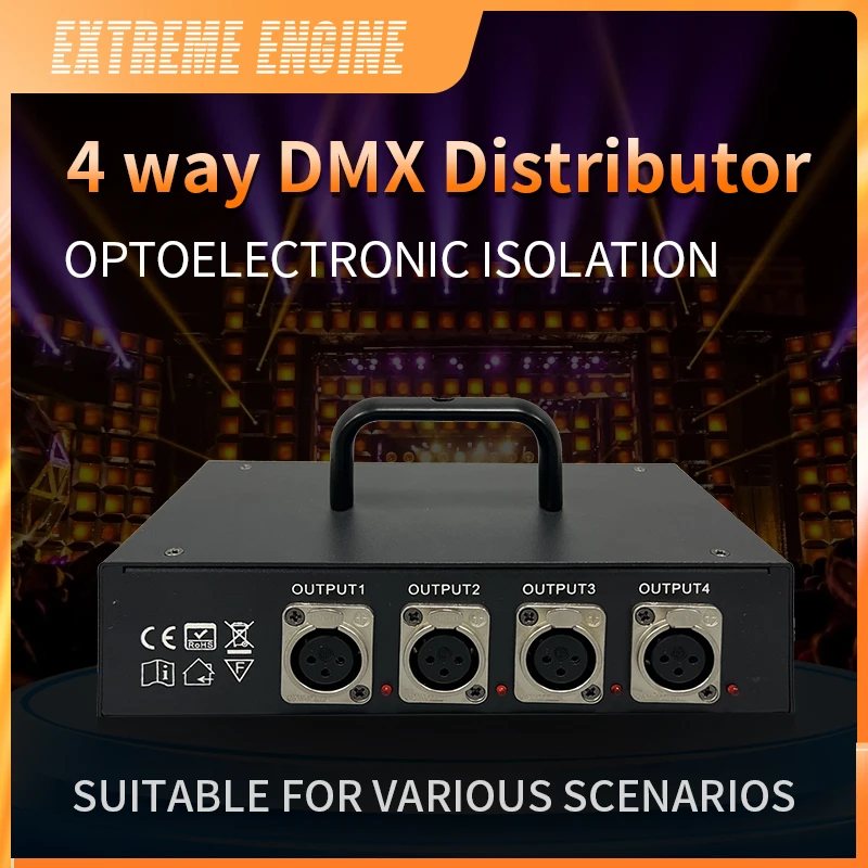 Contrôleur de lumière de scène professionnel, répartiteur DMXorgSplitter, amplificateur de signal lumineux, distributeur DMX à 4 voies pour équipement de scène