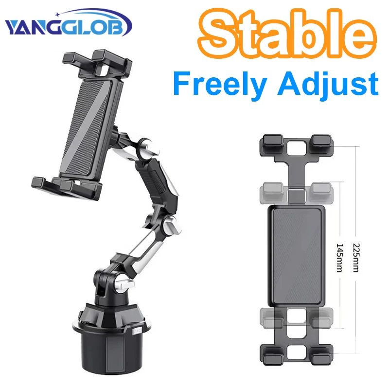 Car Cup Holder Tablet & Phone Mount, Universal Stand with Adjustable Long Arm for iPad Pro Air Mini, Samsung Galaxy Tab, Kindle