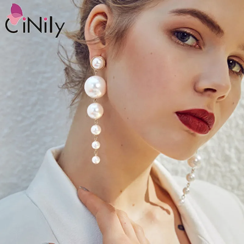 CiNily Faux Pearl Pendant Elegant Cute Dangle Earrings With Different Size Vintage Style Wedding Bride Accessories for Women