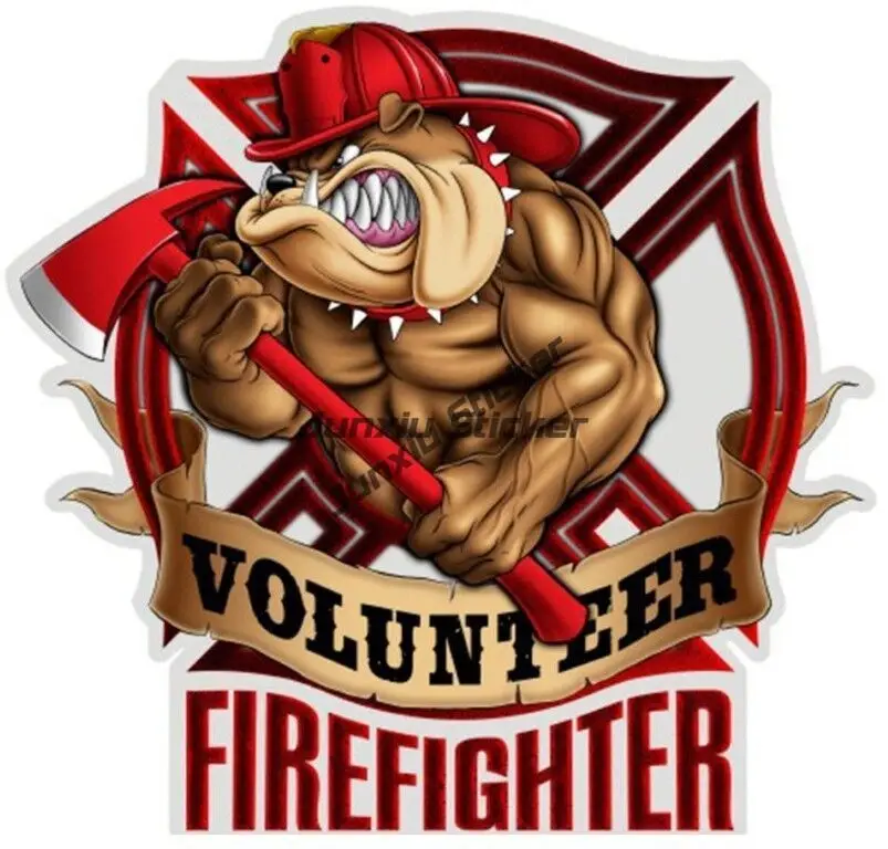 VOLUNTEER FIREFIGHTER BUMPER STICKER CAR STICKER BULLDOG Bumper Window Phone Trunk Guitar Cover scratches Exterior Decor