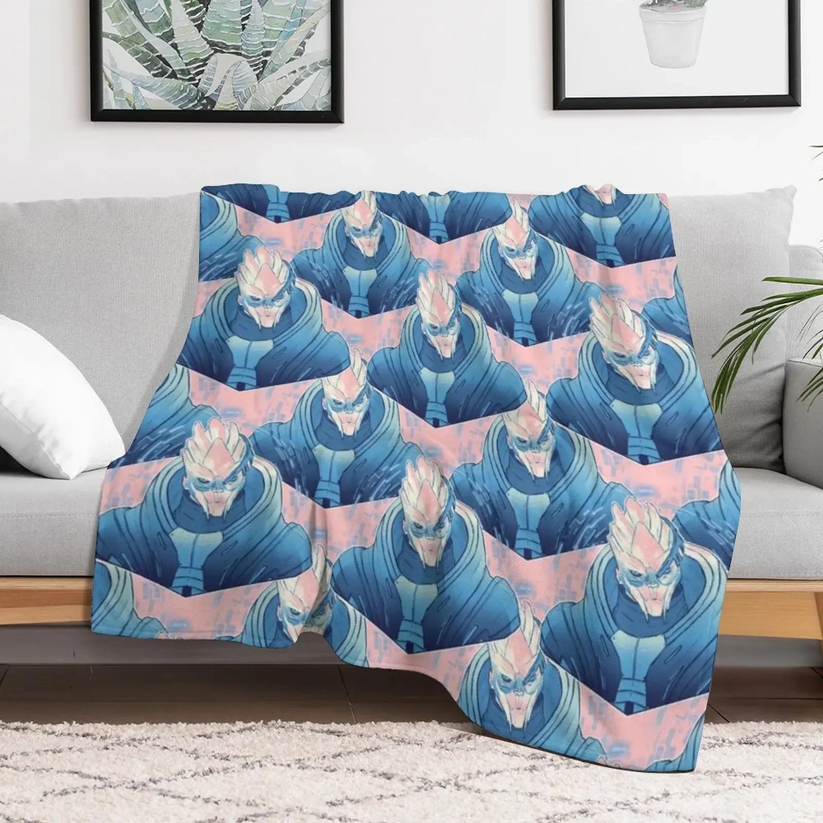 Garrus Vakarian Throw Blanket Travel Size Cozy Blanket for Plane Train