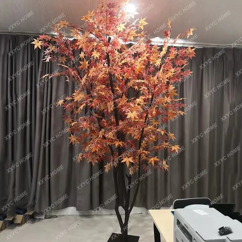 Artificial Red Maple Tree Acer Palmatum Thunb Decoration Fake Trees Decorative Greenery Tree Waterproof Outdoor Landscaping