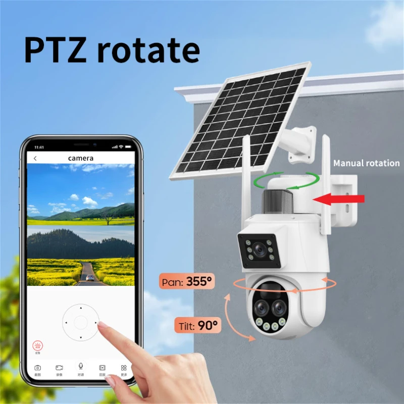 Wholesale Ubox App 4G Solar Powered CCTV Security Camera Dual Lens Wireless Night Vision with Battery for Outdoor Use