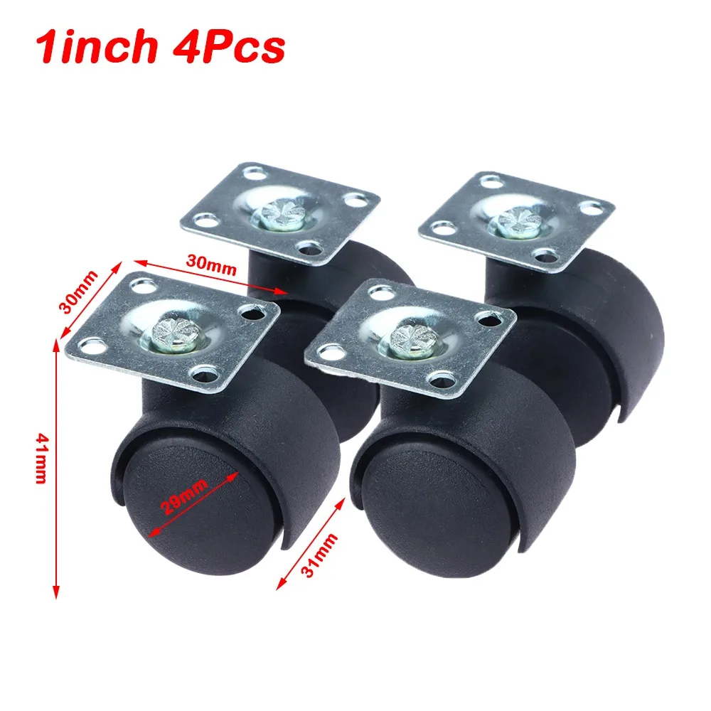 4Pcs 1/1.5inch Swivel Casters Silent Operation with Brake Office Chair Casters Wear Resistant Shock Absorbing Universal Wheels
