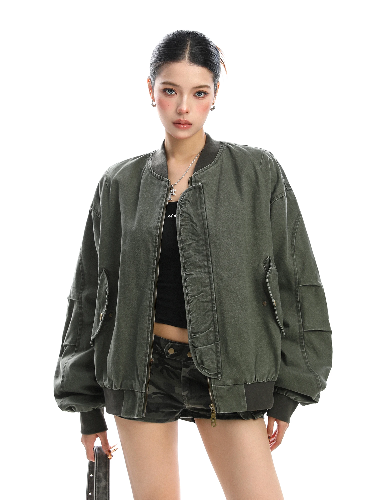 

Винтажная бейсбольная куртка Waed с воротником-стойкой, женская свободная спортивная рабочая куртка в американском стиле, модная, с длинными рукавами, на молнии