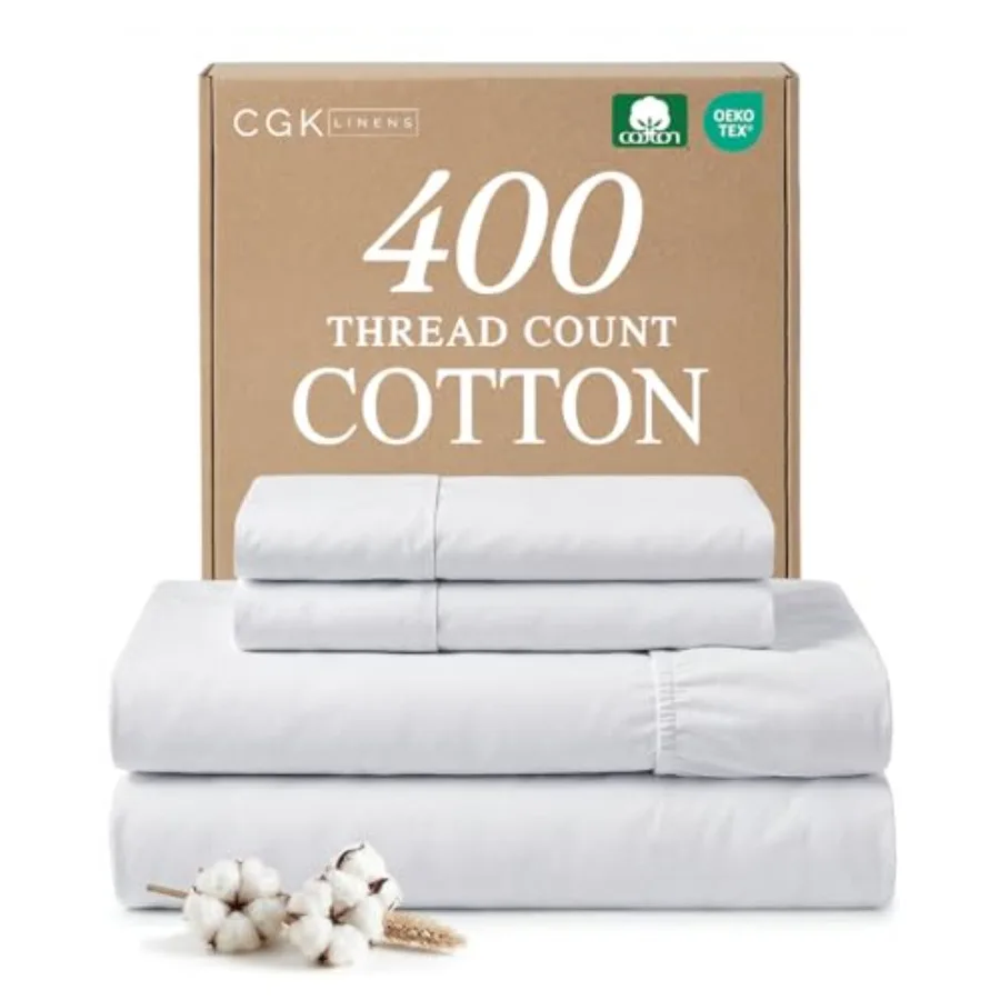 

Sheet Set - 100% Cotton Sheets - 4 Pcs Size Cotton Bed Set with Deep Pockets up to 16 Inch - Ultra Soft Breathable and Cooling