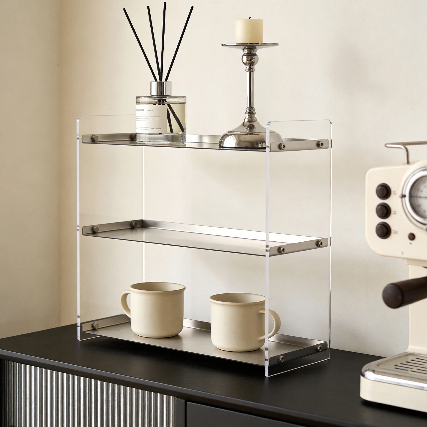 organizer-scrivania-acciaio-inox-e-acrilico-portabicchieri-porta-cosmetici-scaffale-acciaio-spazzolato-acrilico-per-bagno-cucina-toeletta